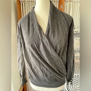 CHICO’S NWT  gray soft pullover wrap sweater rhinestone wrist buttons